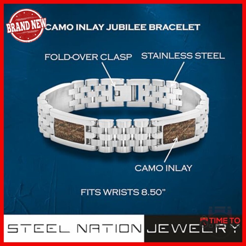 Men's 8.5 Inch Stainless Steel Camo Inlay Jubilee Bracelet - Picture 3 of 6